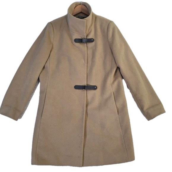 Lauren Ralph Lauren Camel Walker Wool Blend Coat Women's 10 Buckle-Front Snap